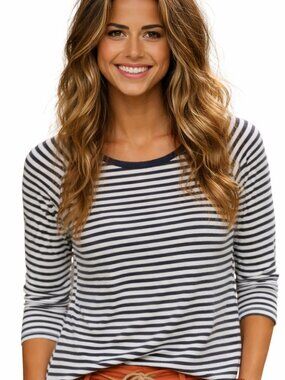 Tommy Hilfiger sporty pure cotton top, striped beige and navy blue